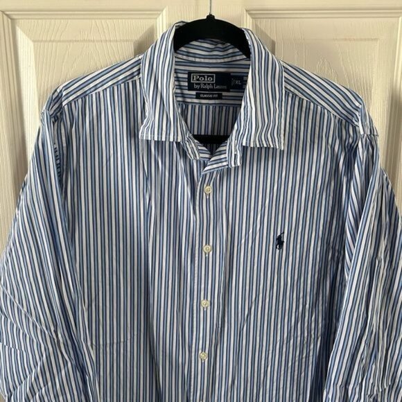 Polo by Ralph Lauren Classic Fit Blue Vertical Stripes Button Down Shirt, Sz XL - Picture 7 of 14